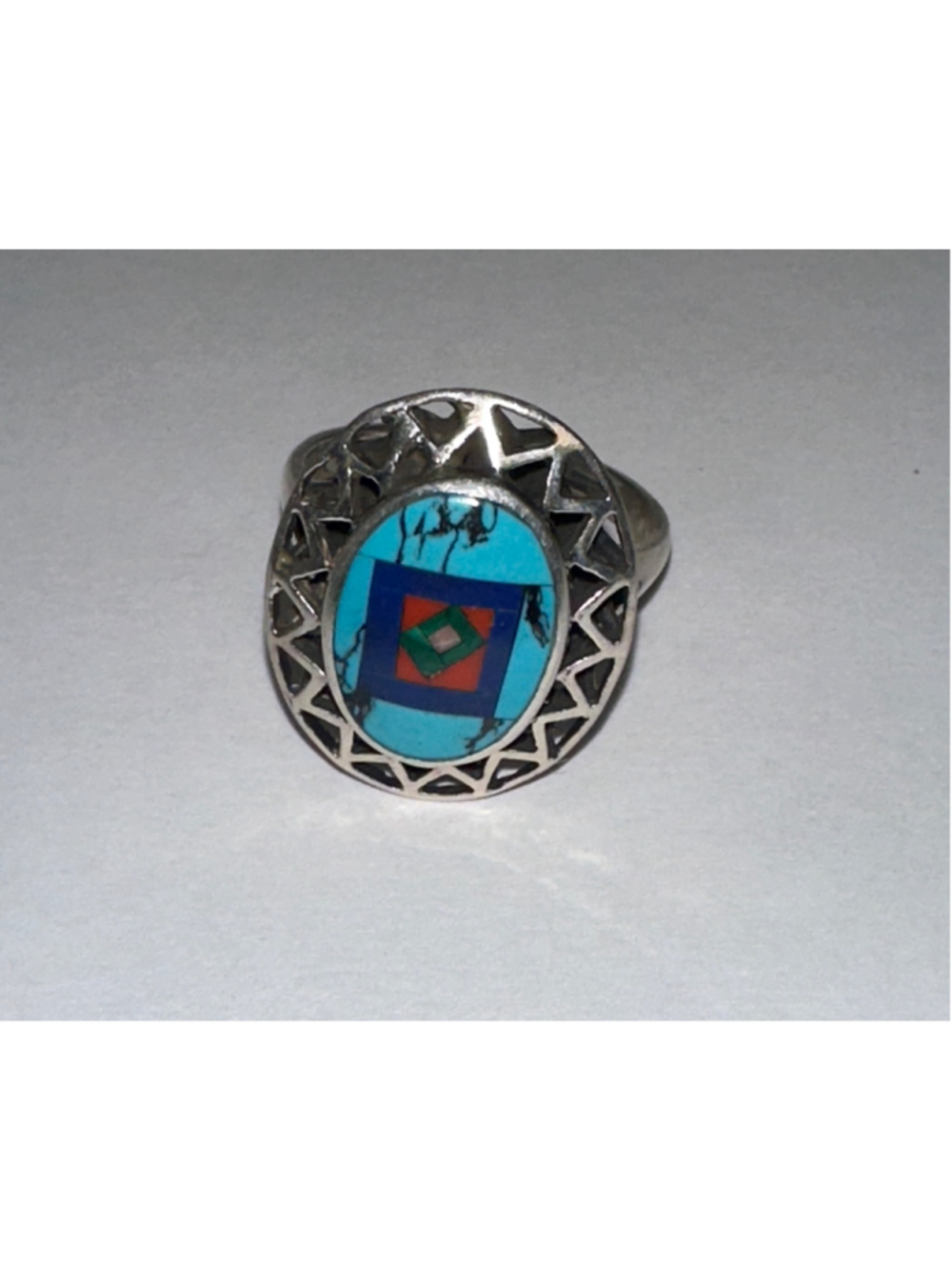 Women's Unbranded Inlay Statement Ring, Silver, Turquoise, Size 8.5